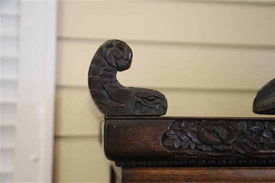 A Japanese Meiji period carved wood and shibayama cabinet, W.3ft 10in. D.1ft .5in. H.6ft 2in.